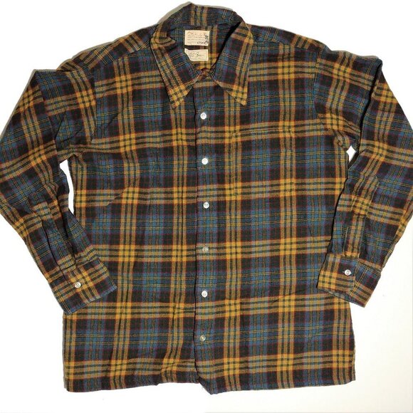 L.L. Bean 1950's Swiss Made Western Flannel Cotton Wool Button Down Shirt Sz L - Picture 7 of 13